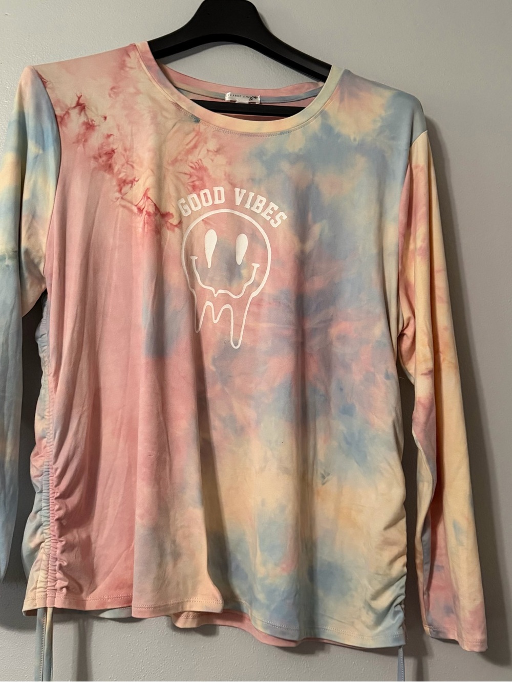 Good Vibes Tie-Dye Long Sleeve Top - Pastel Rainbow